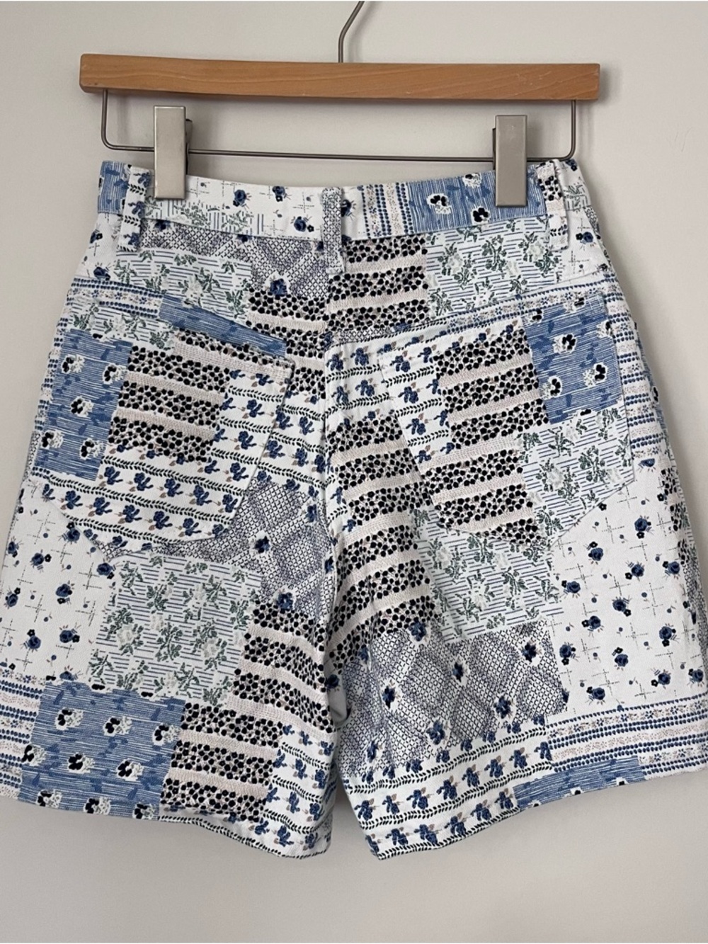 Patchwork Blue & White Cotton Shorts - Picture 2 of 5